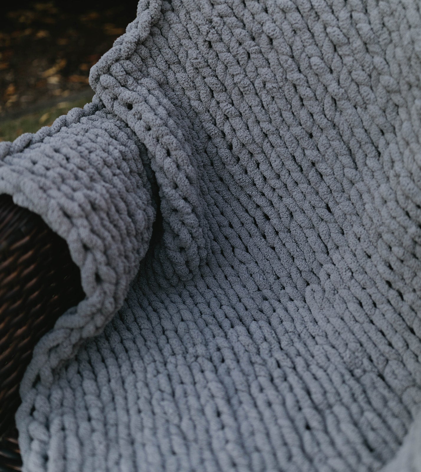 Dark Gray Chunky Knit Blanket