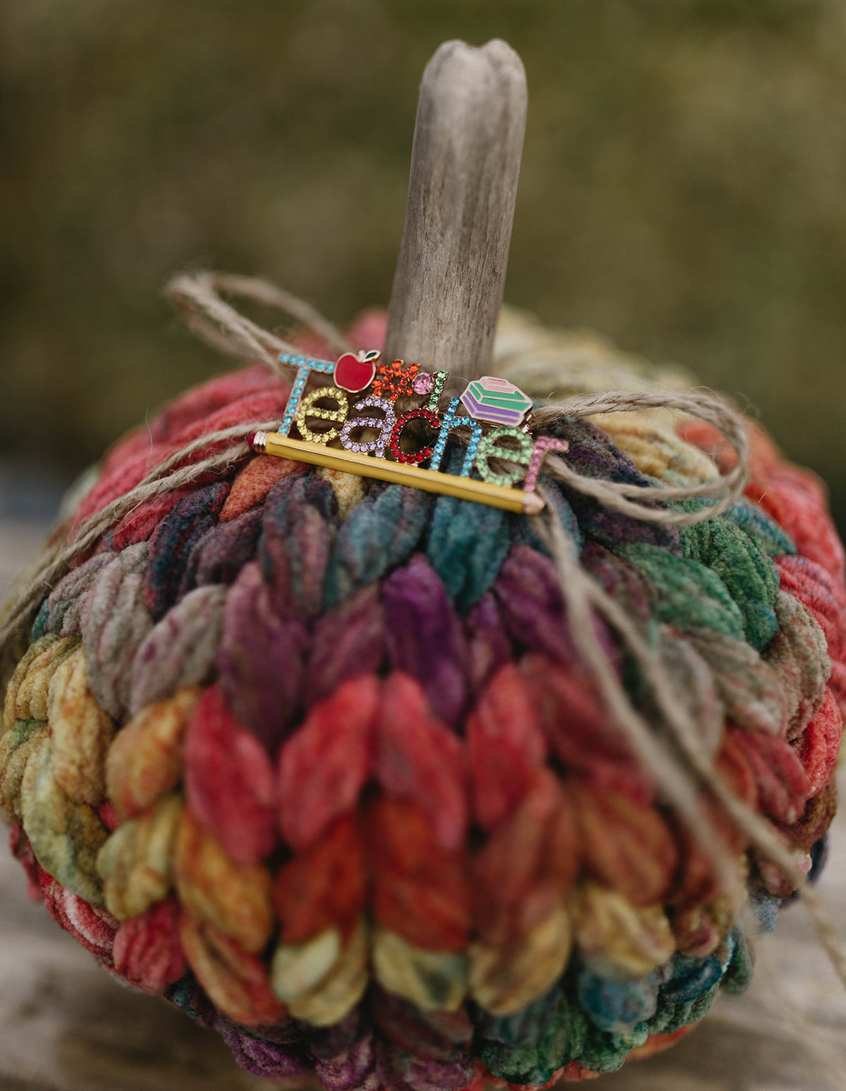 Teacher's Autumn Rustic Rainbow Chunky Knit Pumpkin