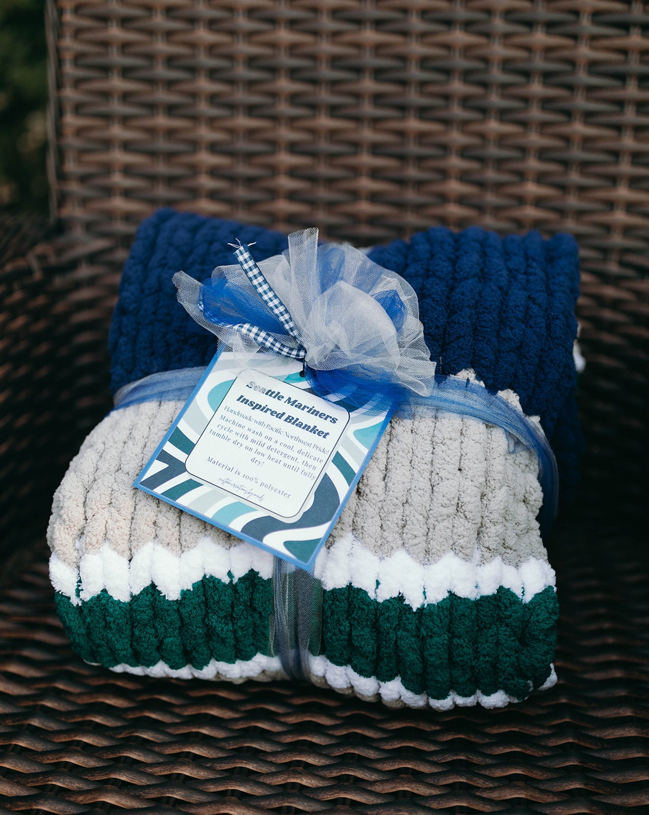 Seattle Mariners Inspired Chunky Knit Blanket