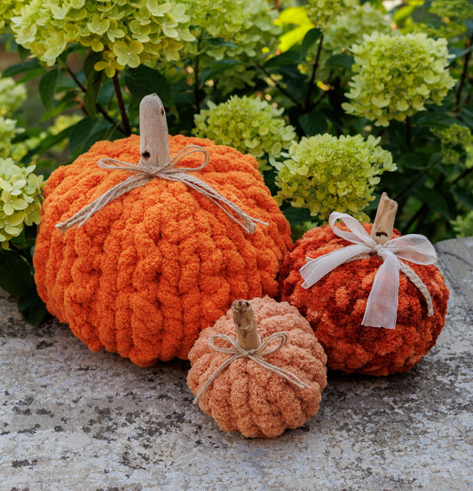 Harvest Glow Chunky Knit Pumpkin Trio