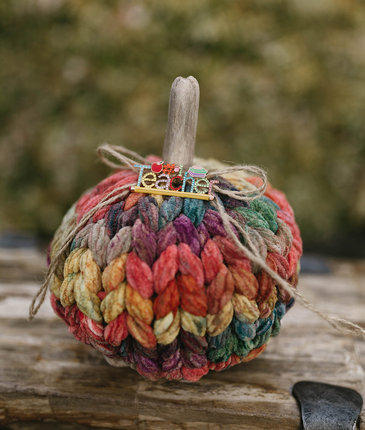 Teacher's Autumn Rustic Rainbow Chunky Knit Pumpkin