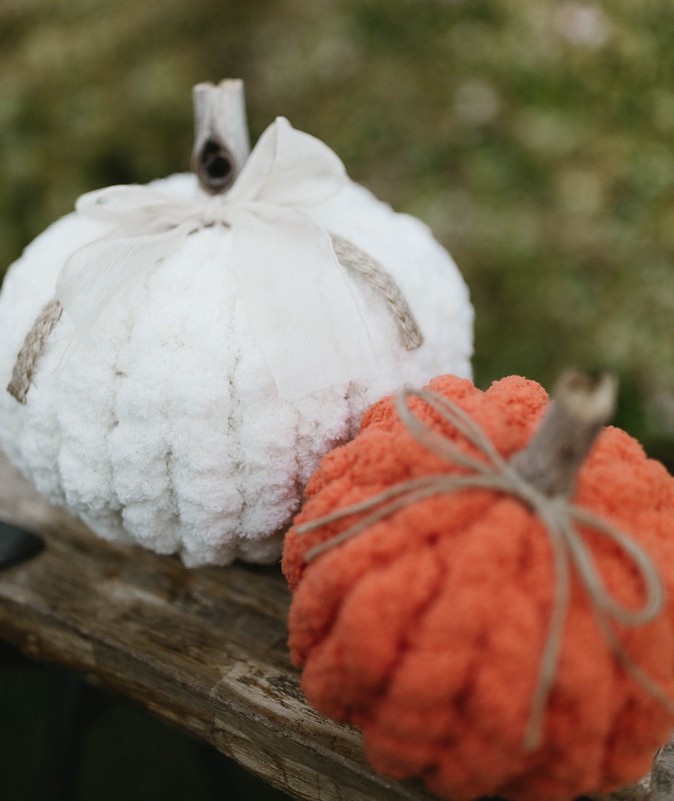 Vintage White Chunky Knit Pumpkin