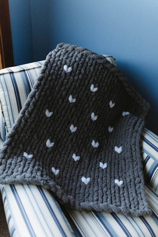 Dark Gray Baby Blanket with Hearts