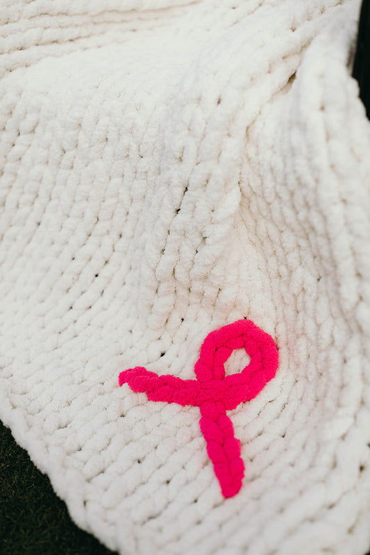 Pink Ribbon Chunky Knit Blanket